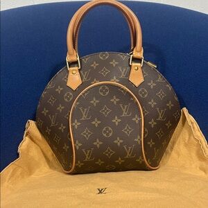 Louis Vuitton Monogram Ellipse Satchel in Brown and Tan with lock but w/o key